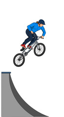 Naklejka premium BMX Rider MidAir Blue Shirt Helmet Red Shoes Silver Bike.