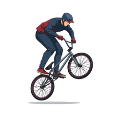Fototapeta premium BMX Rider Performing a Wheelie with Red Accents and Protective Gear.