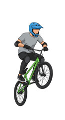 Fototapeta premium Youth BMX Rider in MidAir Stunt Green Bike Protective Gear.