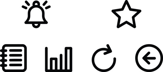 Set of Black and White Line Icons Representing Various Functions and Settings for User Interface Designs and Mobile Applications Development projects