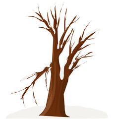Bare Winter Tree Illustration: Brown Trunk, Snow-Dusted Branches