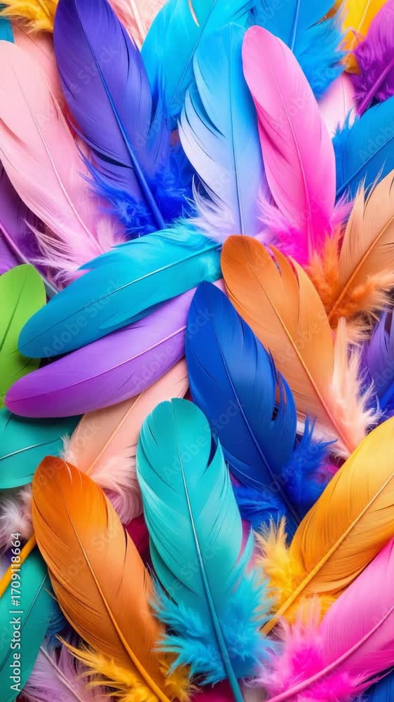 Poster vibrant assortment of colorful feathers creating an abstract and cheerful background texture with hu