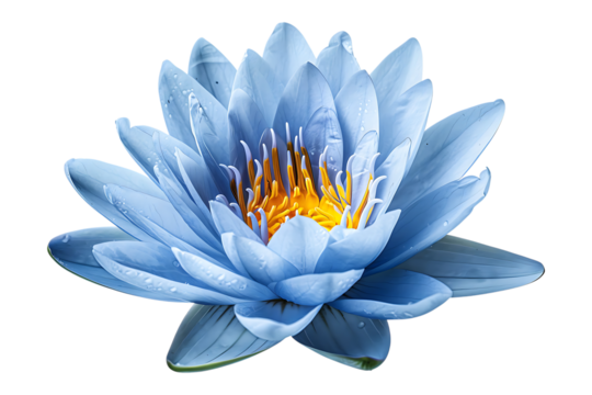 Captivating blue lotus flower with yellow stamen on transparent background
