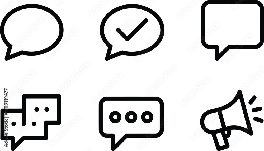 Poster diverse communication icon set a symbolic representation of dialogue messaging and promotion featuri