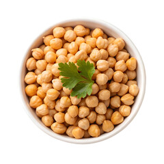 White bowl of dried chickpeas with a fresh green parsley sprig on top garbanzo bean garbanzo beans