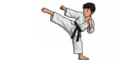 Cartoon boy performing karate kick