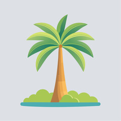 Obraz premium A serene illustration of a palm tree standing alone on a small island, viewed from a slight angle, Firefly panda 362608.svg as reference