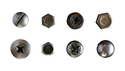set of realistic metal screws heads isolated