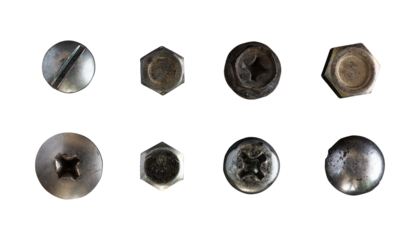 set of realistic metal screws heads isolated