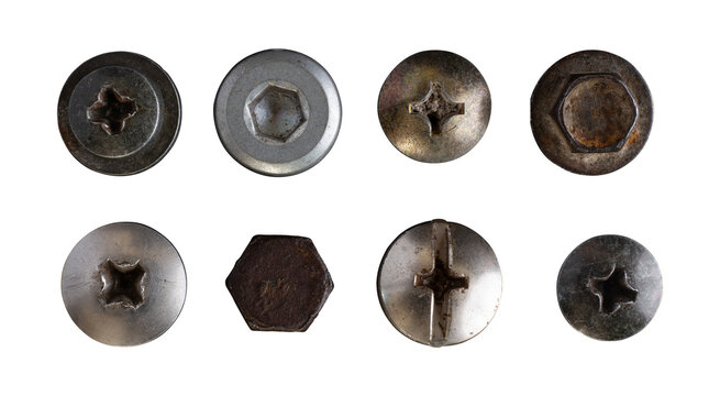 set of metal screws heads isolated