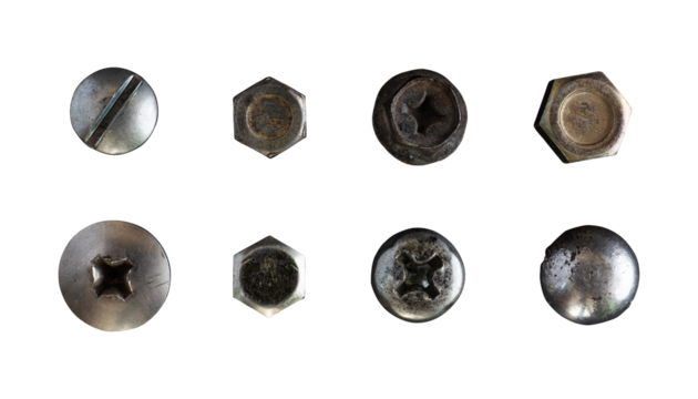 set of realistic metal screws heads isolated