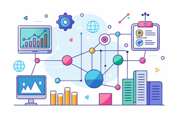 Modern digital workspace showing artificial intelligence technology with holographic data analytics and virtual dashboards. A professional working on a laptop surrounded by futuristic AI visualization