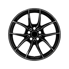 of a white outlined alloy car wheel on transparent background