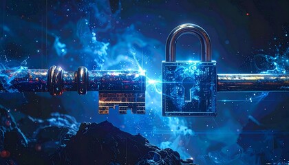 A digital padlock secured by a sturdy shield, a perfect visual metaphor for strong cybersecurity and data protection