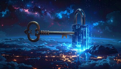 A digital padlock secured by a sturdy shield, a perfect visual metaphor for strong cybersecurity and data protection