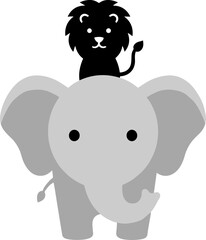 Obraz premium Simple Flat Design Lion and Elephant Cartoon Animal Illustration