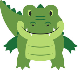 Obraz premium Cartoon Illustration Cheerful Crocodile Character Standing Isolated on White Background