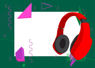 Headset geometrical graphic retro theme background. Minimal geometric elements. Vintage abstract shapes vector illustration.