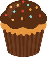 Simple Flat Style Delicious Chocolate Cupcake with Colorful Sprinkles Food Dessert
