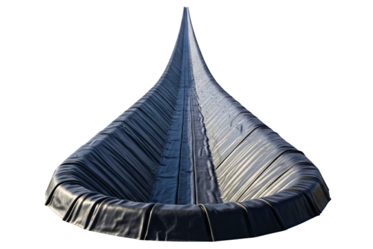 Long black flexible geomembrane liner for an irrigation canal isolated on a transparent background