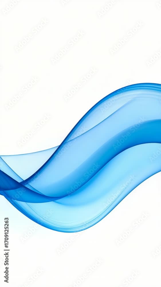Poster abstract flowing blue wave lines gracefully on a clean bright white background, creating an elegant 