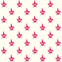 Hand Drawn Wine Dinner Date Night Vector Seamless Pattern