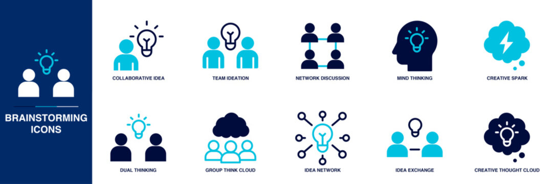 Brainstorming Blue Colored Outline Icon Set