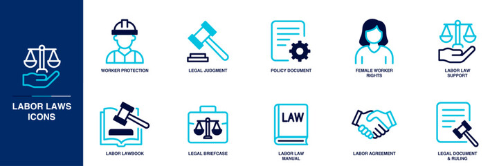 Labor Laws Blue Colored Outline Icon Set
