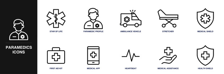 Paramedics Line Icon Set