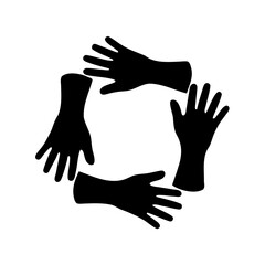 Four Silhouetted Hands Forming a Square Symbolizing Unity and Cooperation
