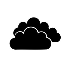 Simplified depiction of two stylized clouds, a weather icon, in black color