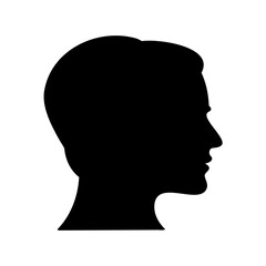 Silhouette of a person's head in black against white background graphic