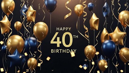 Luxury Black and Gold Balloon Party with Happy 40th Text