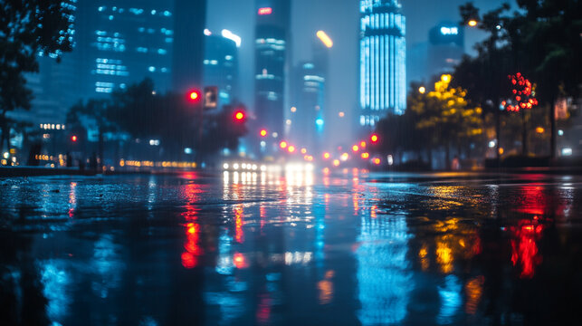 Neon-Lit City Street at Night - Powered by Adobe