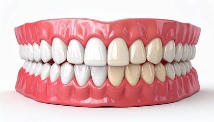 Fototapeta premium High-resolution 3D illustration of a human jaw comparing clean white teeth with yellow, stained teeth with tartar