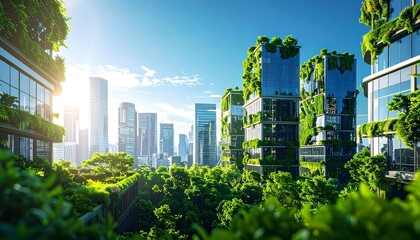 Fototapeta premium Green Cityscape Breathing Clean Air in a Sustainable Urban Future