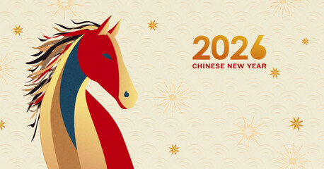 Chinese New Year 2026. Art background for the Year of the Horse in a modern style.