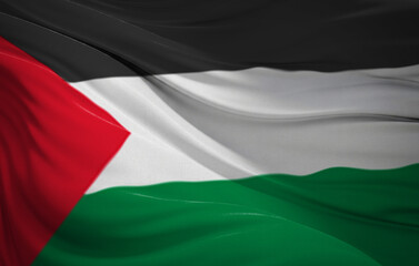 Close-up of a Waving Palestinian Flag, perfect for patriotic designs, Independence Day celebrations, or travel materials