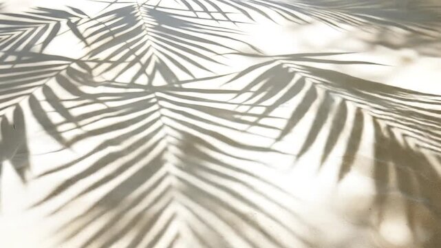Palm leaf shadows cast on a light surface, creating intricate patterns.