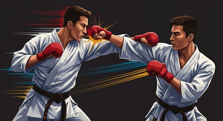 Karate fighters competition illustration