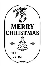 Elegant Merry Christmas Label – Festive Black & White Printable