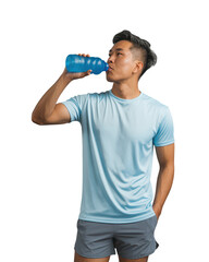 Casual Athletic Man Drinking Water in Studio Setting