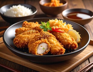 Crispy Pan-Fried Fish Portions with Asian Sides