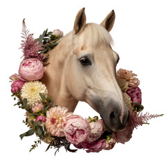 Elegant Cream Horse Surrounded by Floral Wreath
