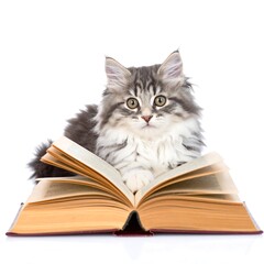 Cute kitten with open book