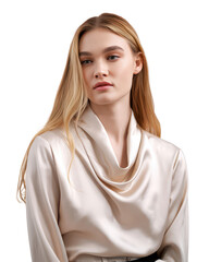 Elegant Studio Portrait of a Young Woman in Cream Blouse