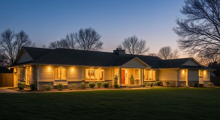 Suburban home at dusk