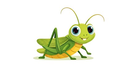 Adorable cartoon grasshopper with big eyes and a friendly smile, perfect for kids' content