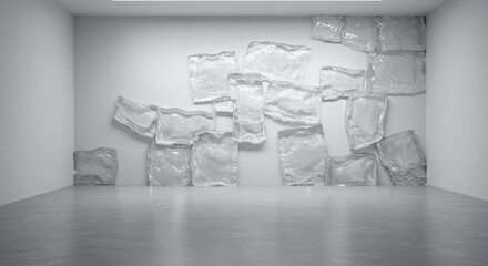 Empty room with Ice blocks on wall