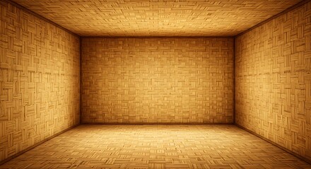 Empty square room with Woven bamboos on wall